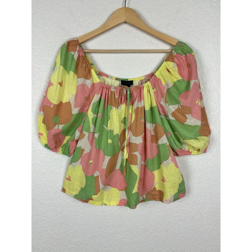 Sanctuary Linen‎ Women’s Top Size Small Yellow Pink Floral Cottagecore Boho